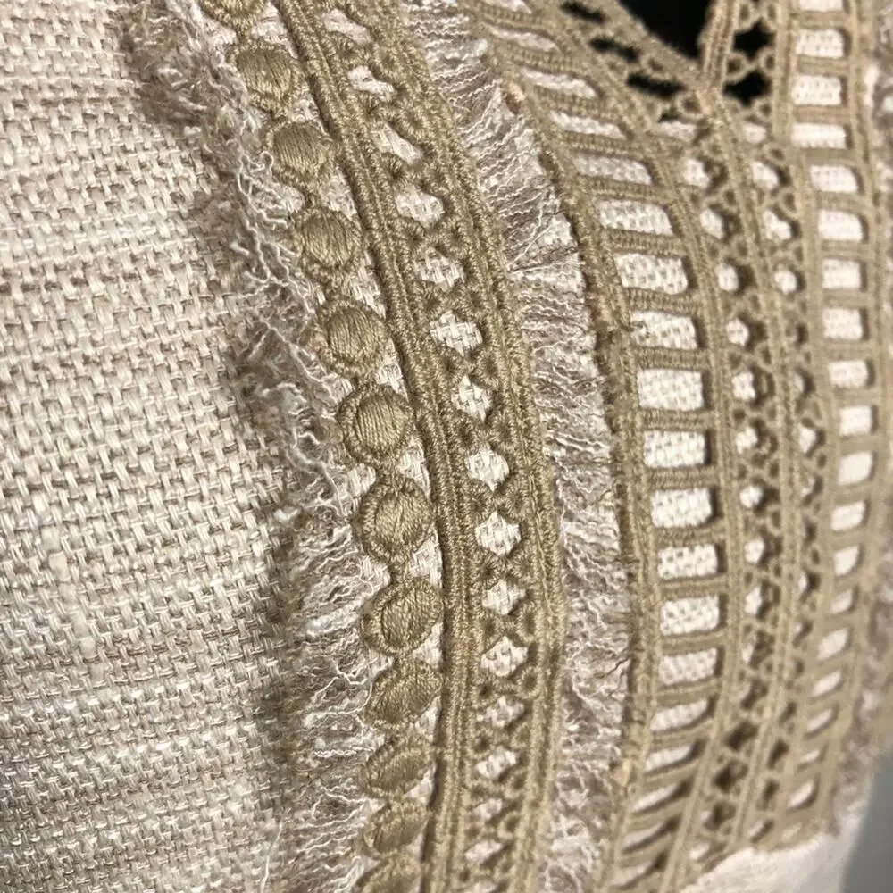 WHBM tan cream fringe trim linen blend sleeveless sheath dress size 8